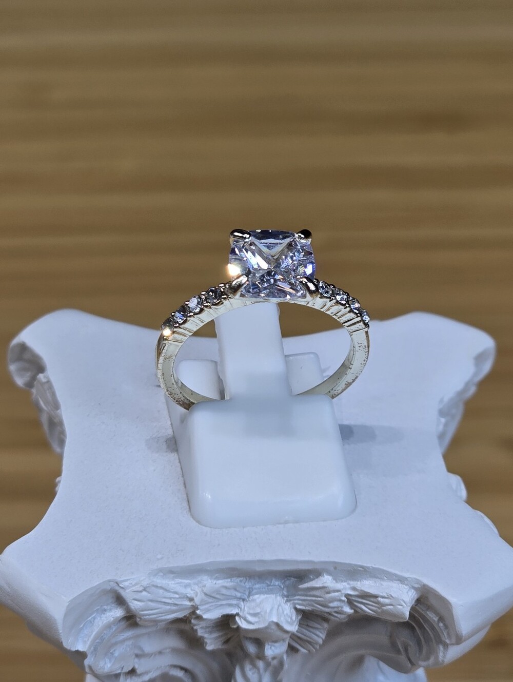 Gold Tone Cubic Zirconia Solitaire Engagement Ring - Clear
